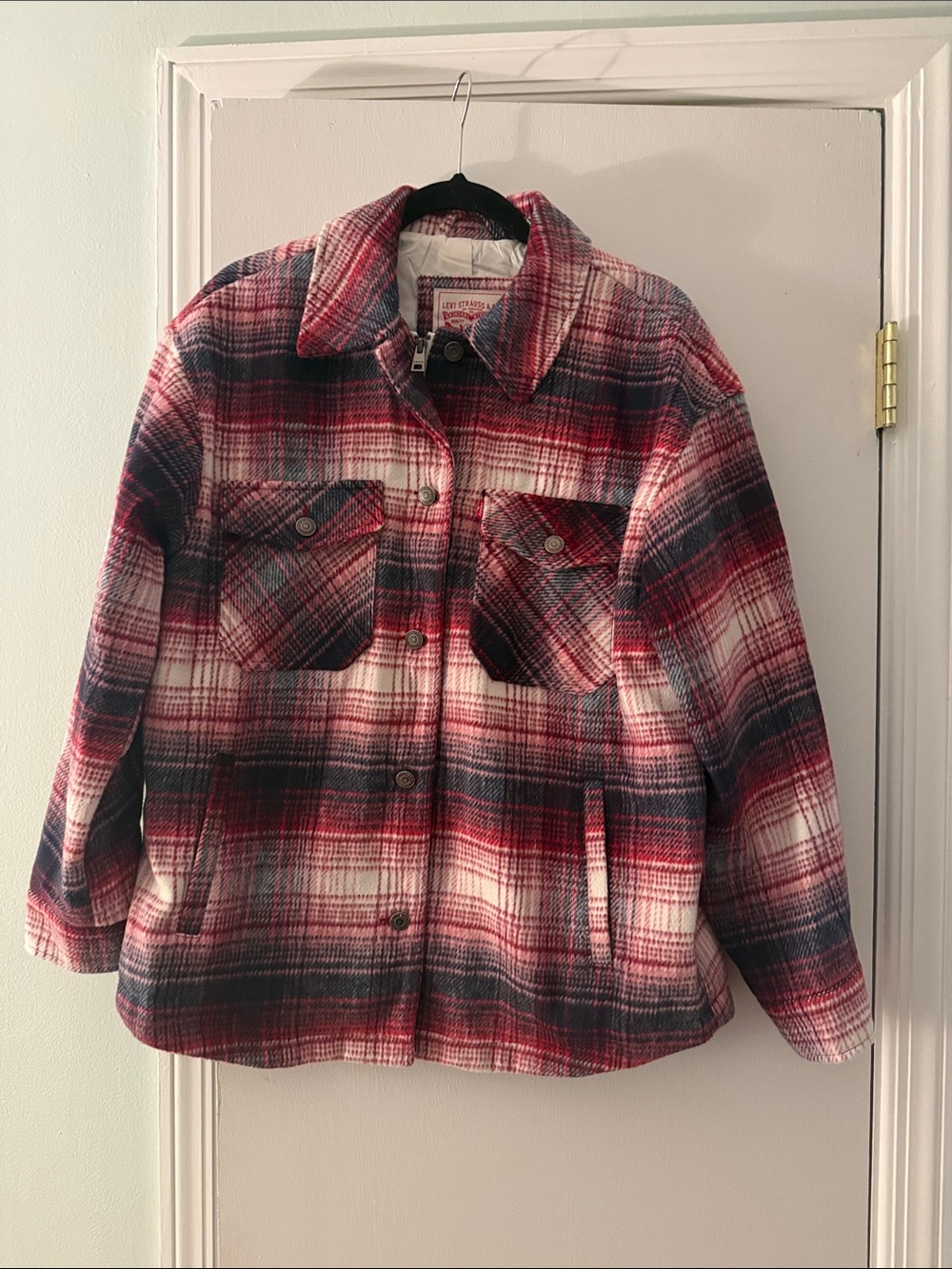 Levi’s Plaid Jacket - zipper and button - pink, navy, cream